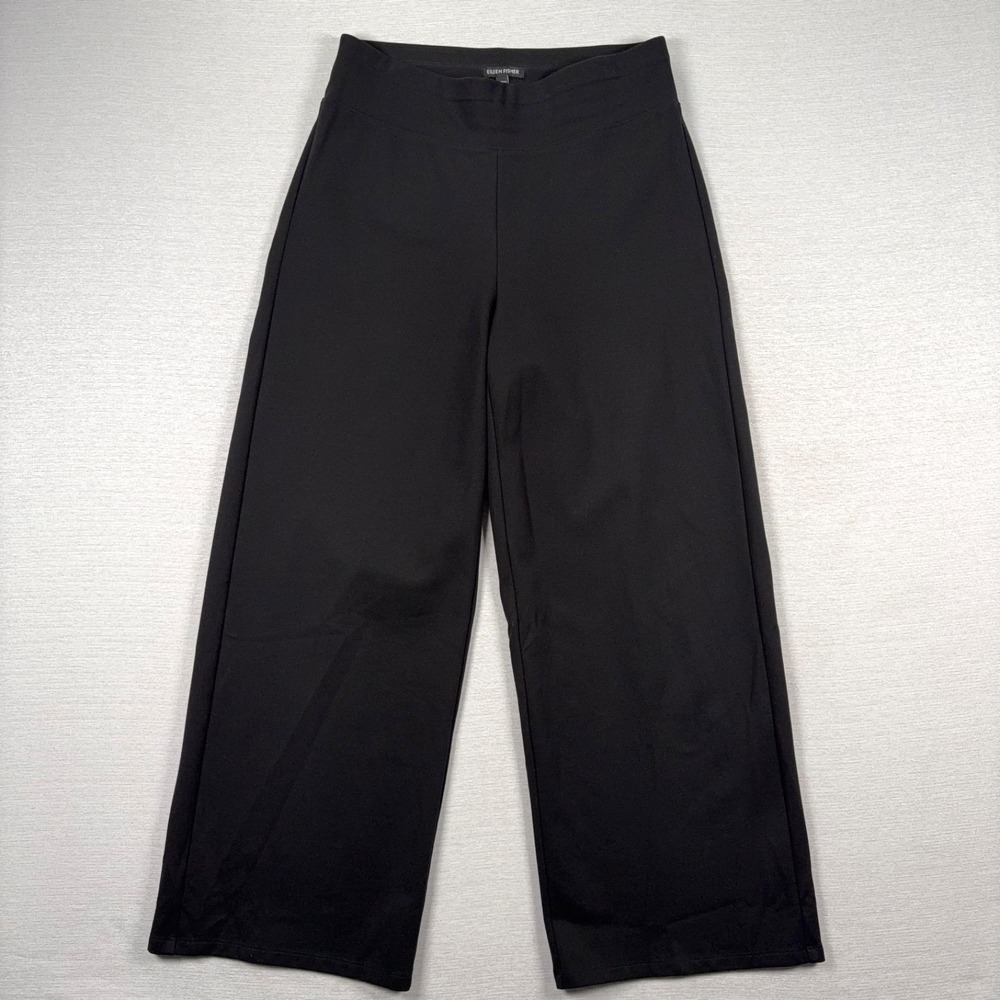 Eileen Fisher Washable Flex Ponte Wide-Leg Pant Womens Size PM Black 28" Long